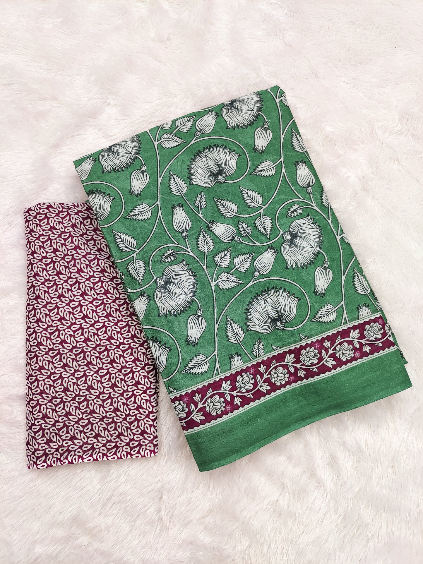 Ajrakh Green Pure MulMul Cotton Saree