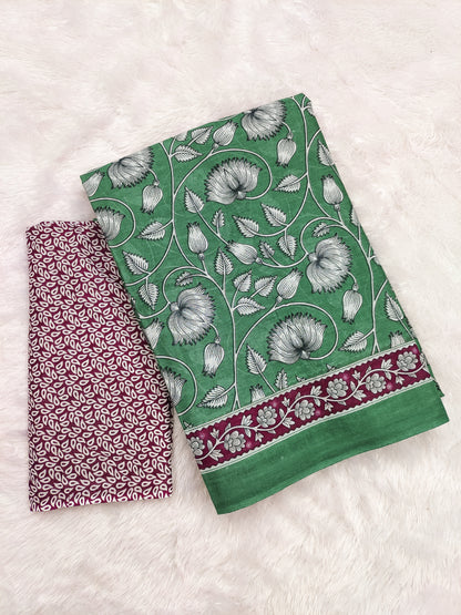 Ajrakh Green Pure MulMul Cotton Saree