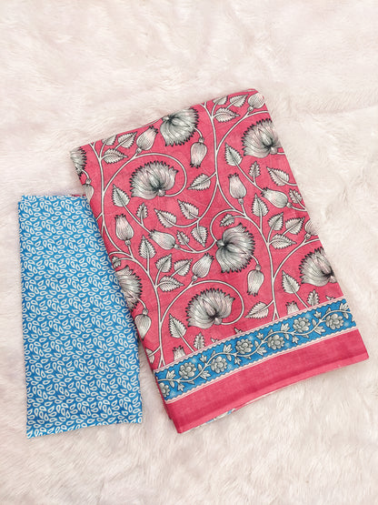 Ajrakh Pink Pure MulMul Cotton Saree