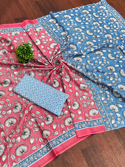 Ajrakh Pink Pure MulMul Cotton Saree