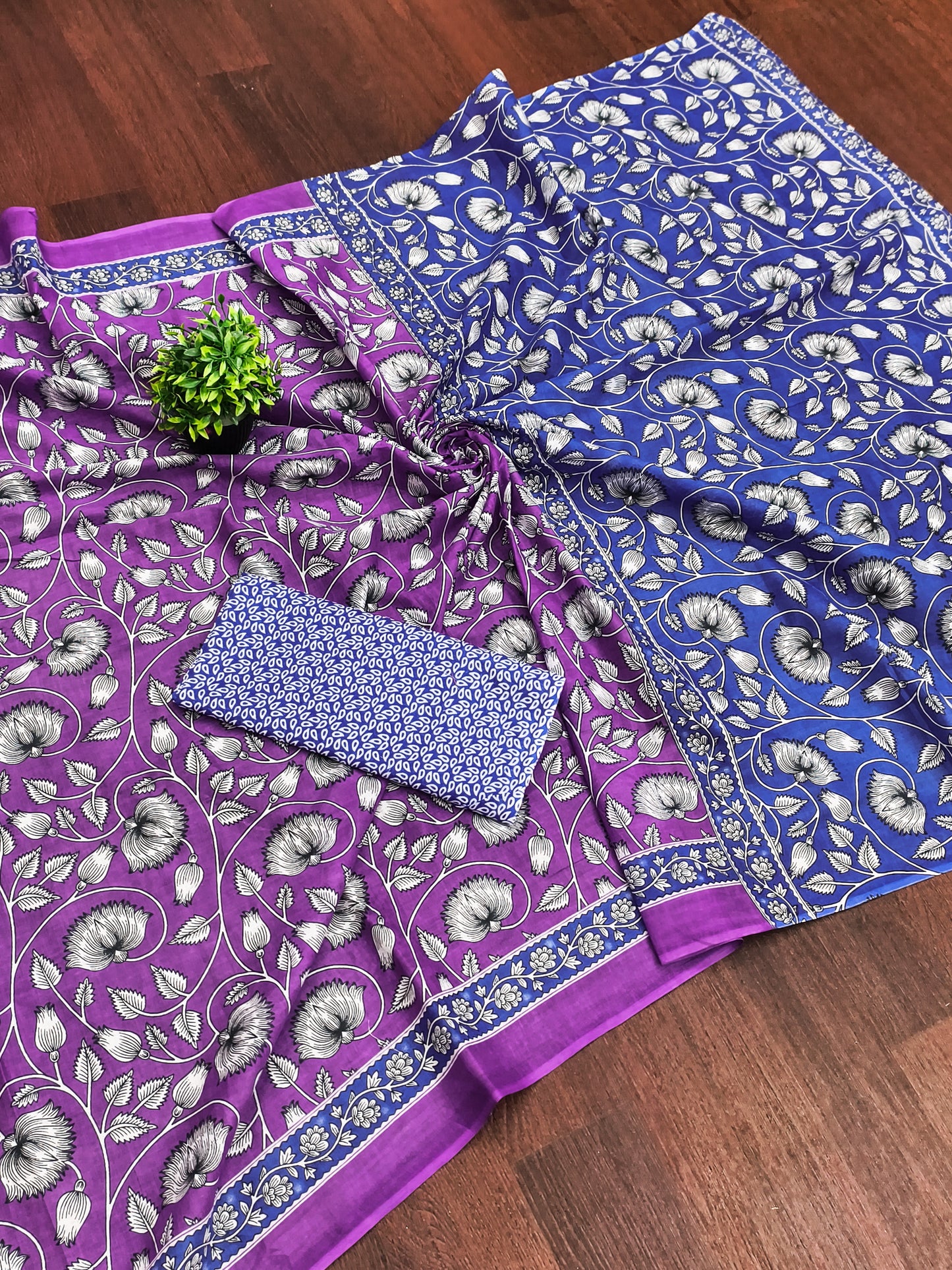 Ajrakh Purple Pure MulMul Cotton Saree