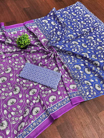 Ajrakh Purple Pure MulMul Cotton Saree