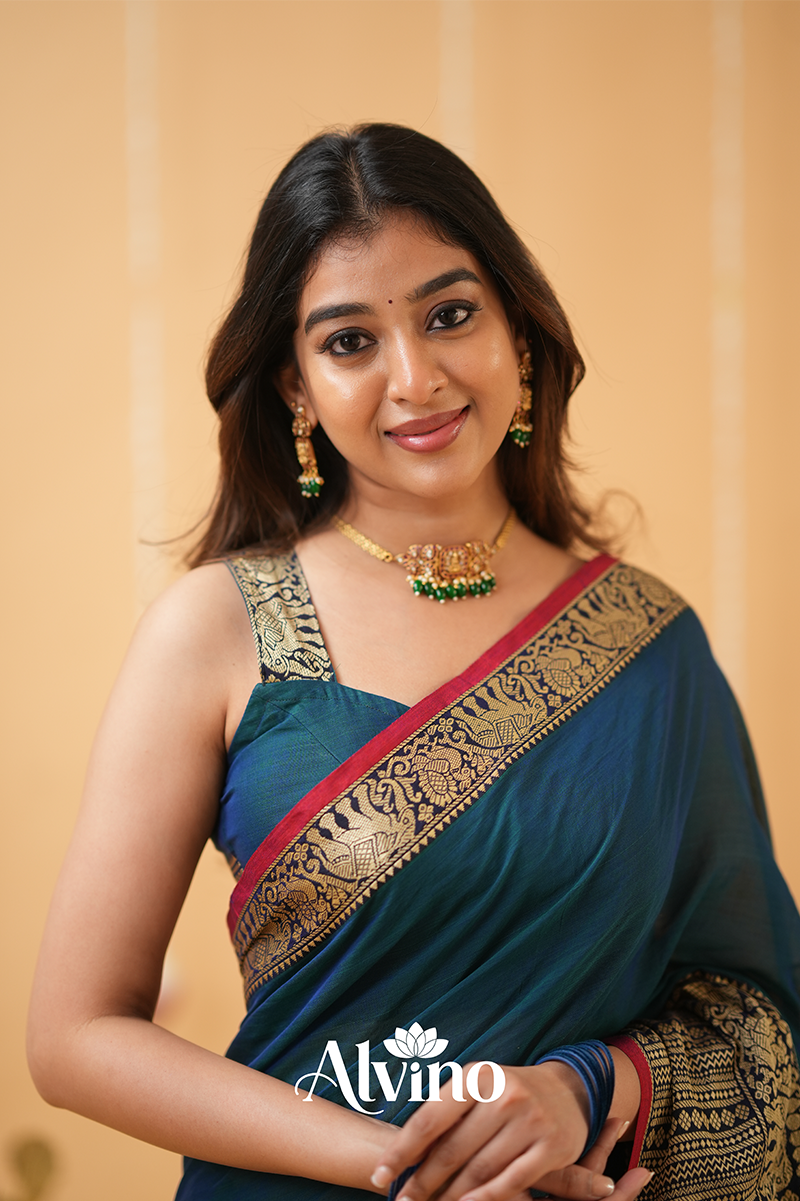 Teal Handloom Narayanpet Cotton Saree