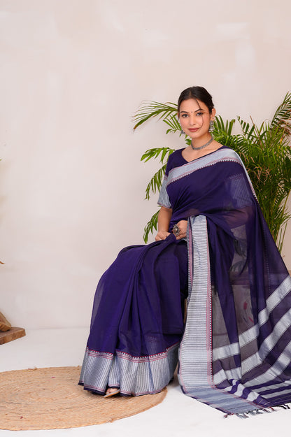 Royal Purple & Silver Handloom Narayanpet Cotton Saree