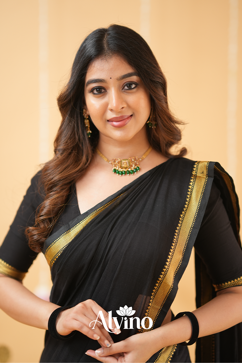 Black Handloom Narayanpet Cotton Saree