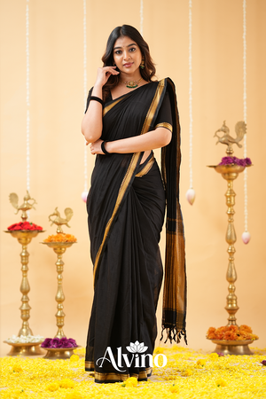 Black Handloom Narayanpet Cotton Saree