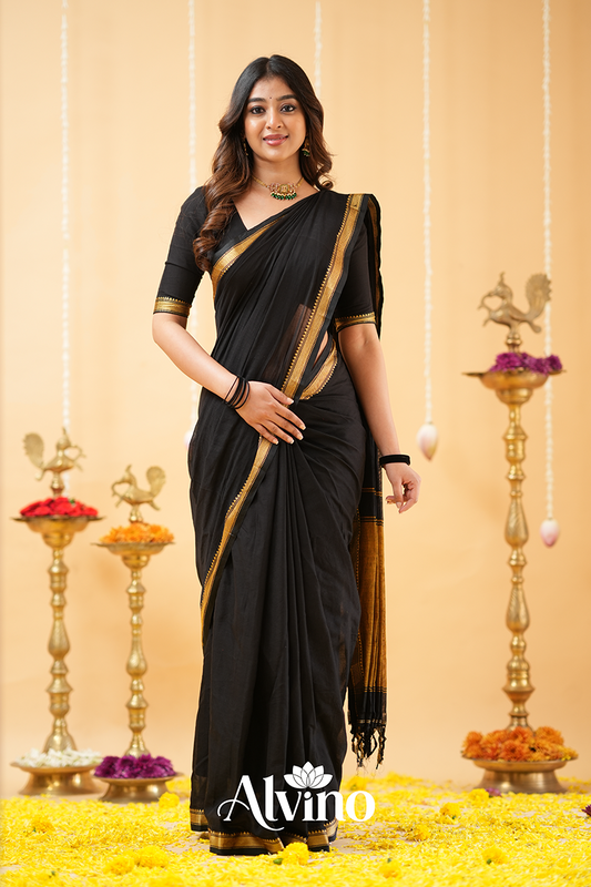 Black Handloom Narayanpet Cotton Saree
