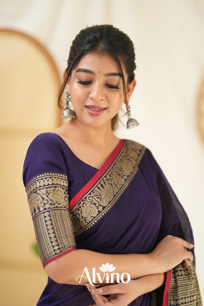 Deep Purple Handloom Narayanpet Cotton Saree