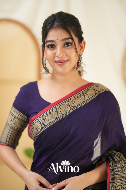 Deep Purple Handloom Narayanpet Cotton Saree
