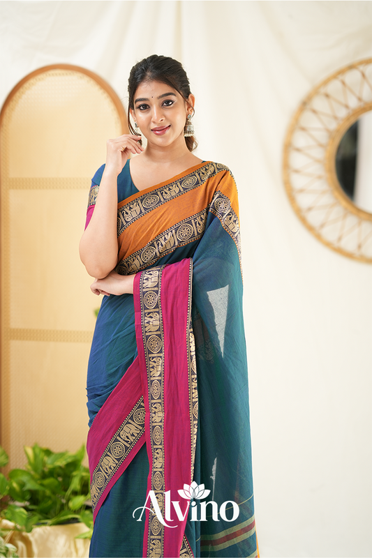 Teal Handloom Narayanpet Cotton Saree