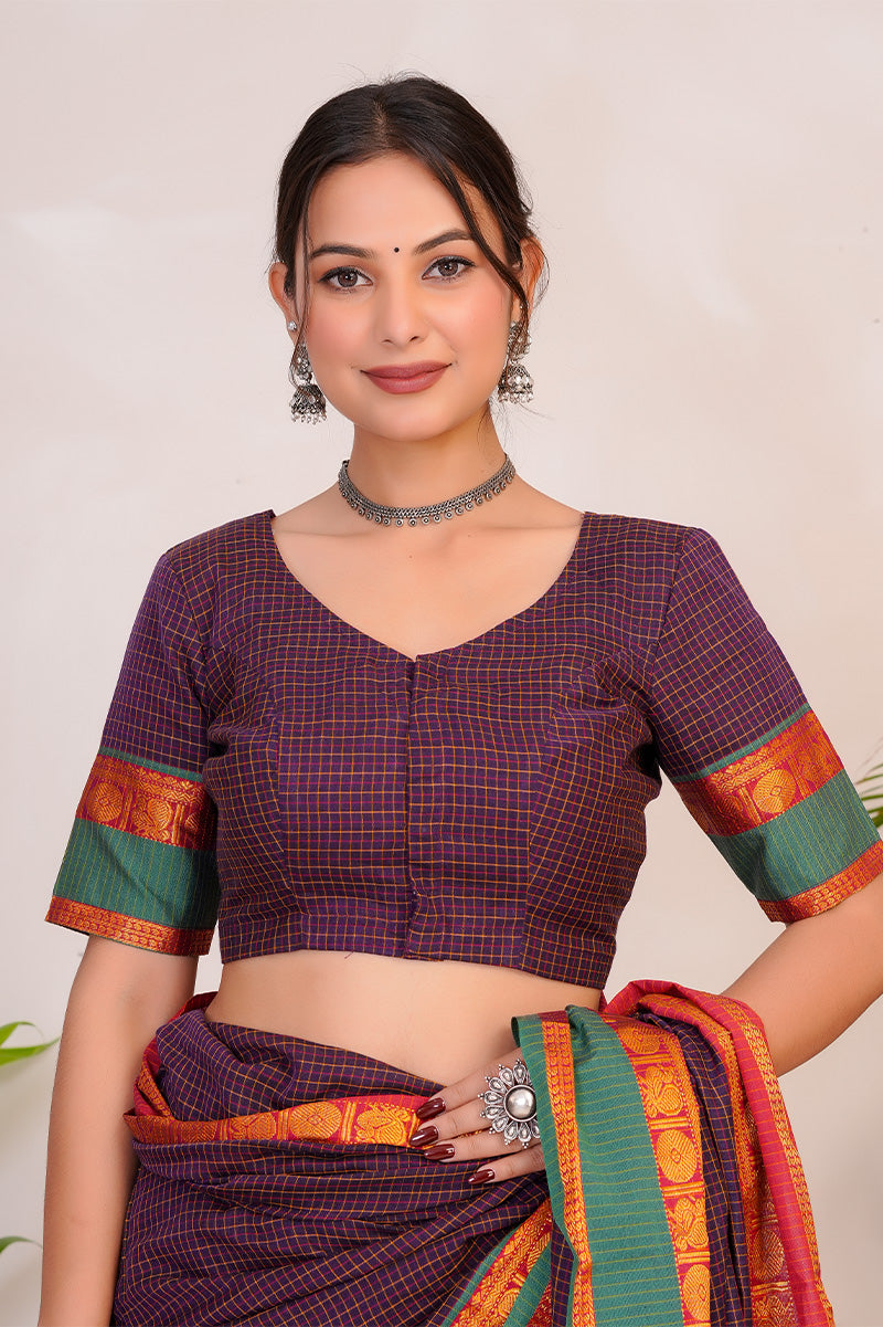 Deep Purple & Mustard  Handloom Narayanpet Cotton Saree