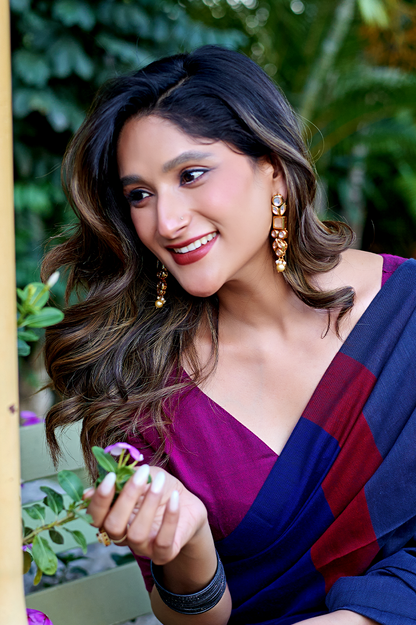 Royal Blue, Magenta & Gold Pure Handloom Cotton Saree