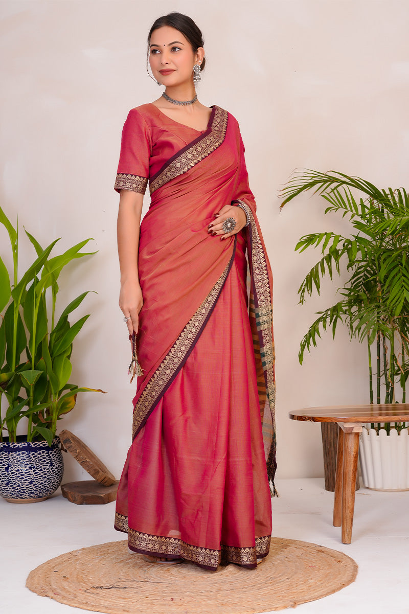 Rose Pink & Gold  Handloom Narayanpet Cotton Saree