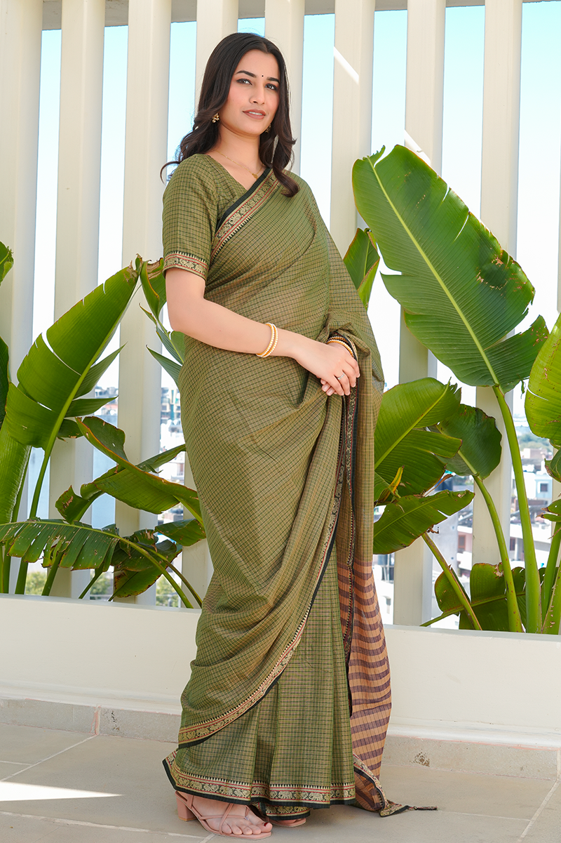 Vanya Green Handloom Narayanpet Cotton Saree
