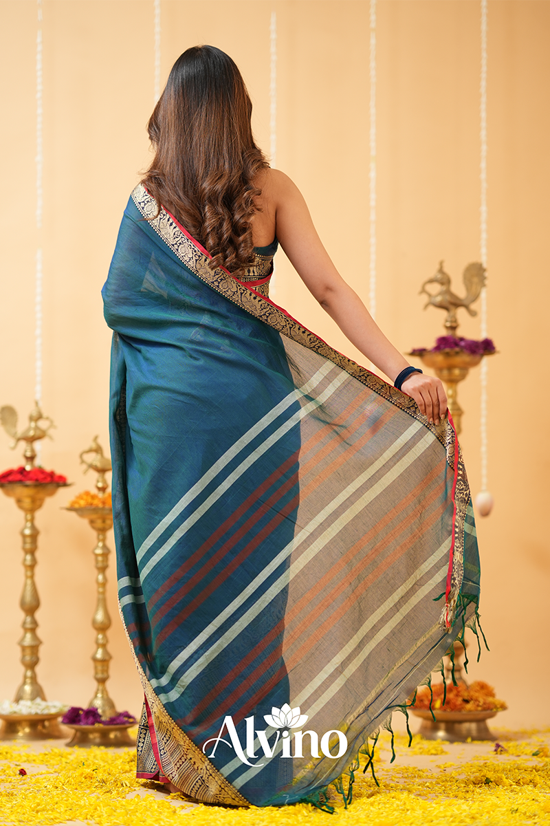 Teal Handloom Narayanpet Cotton Saree