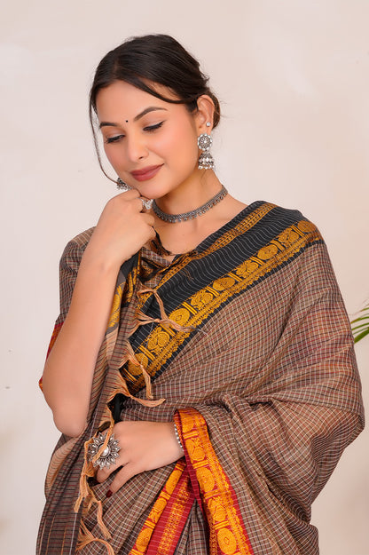 Earth Brown & Rust  Handloom Narayanpet Cotton Saree