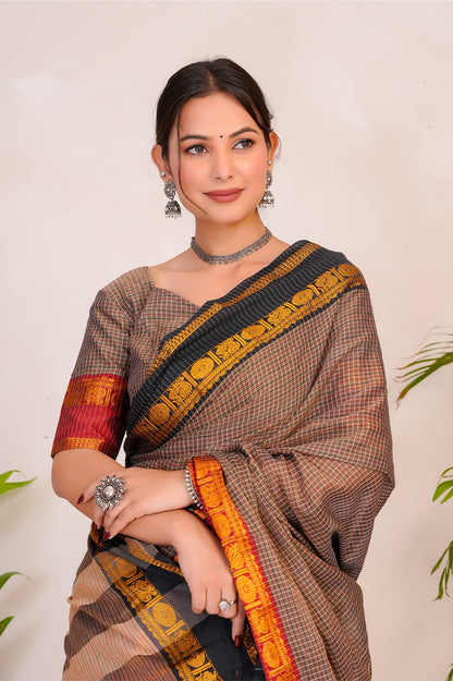 Earth Brown & Rust  Handloom Narayanpet Cotton Saree