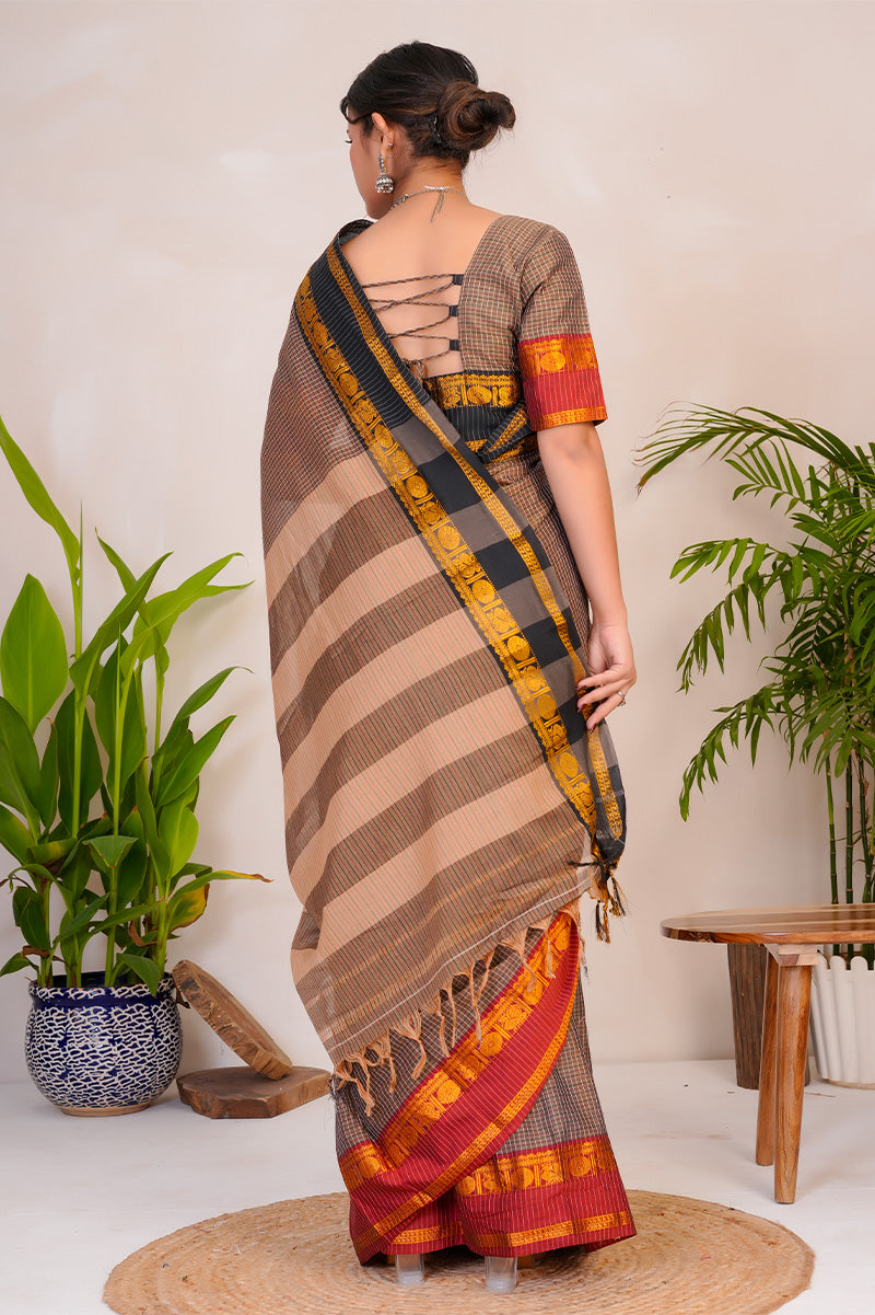 Earth Brown & Rust  Handloom Narayanpet Cotton Saree