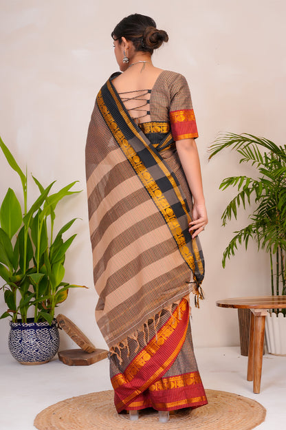 Earth Brown & Rust  Handloom Narayanpet Cotton Saree