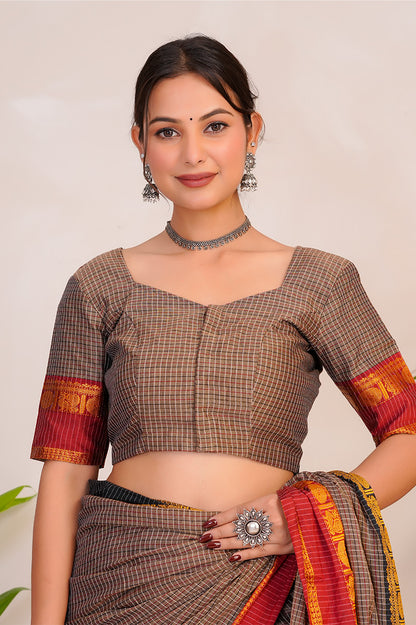 Earth Brown & Rust  Handloom Narayanpet Cotton Saree