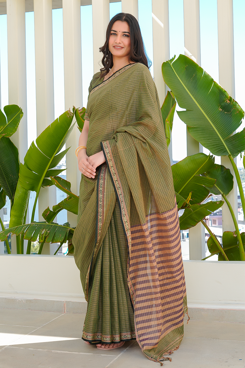 Vanya Green Handloom Narayanpet Cotton Saree