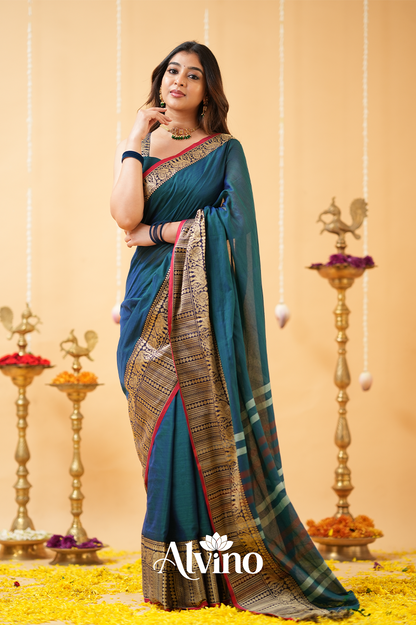 Teal Handloom Narayanpet Cotton Saree