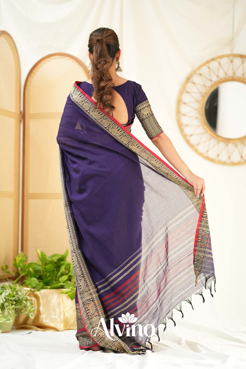 Deep Purple Handloom Narayanpet Cotton Saree