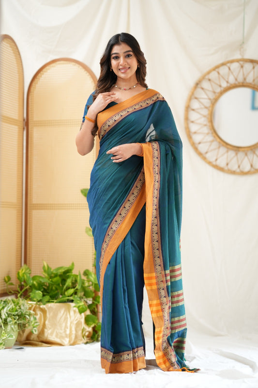 Teal Color  Narayanpet Cotton Saree