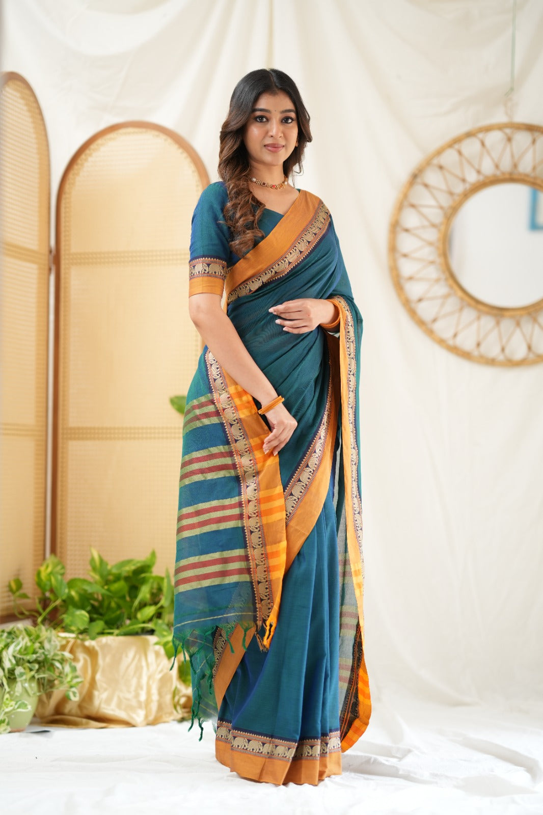 Teal Color  Narayanpet Cotton Saree