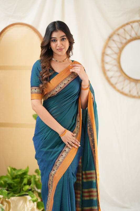 Teal Color  Narayanpet Cotton Saree