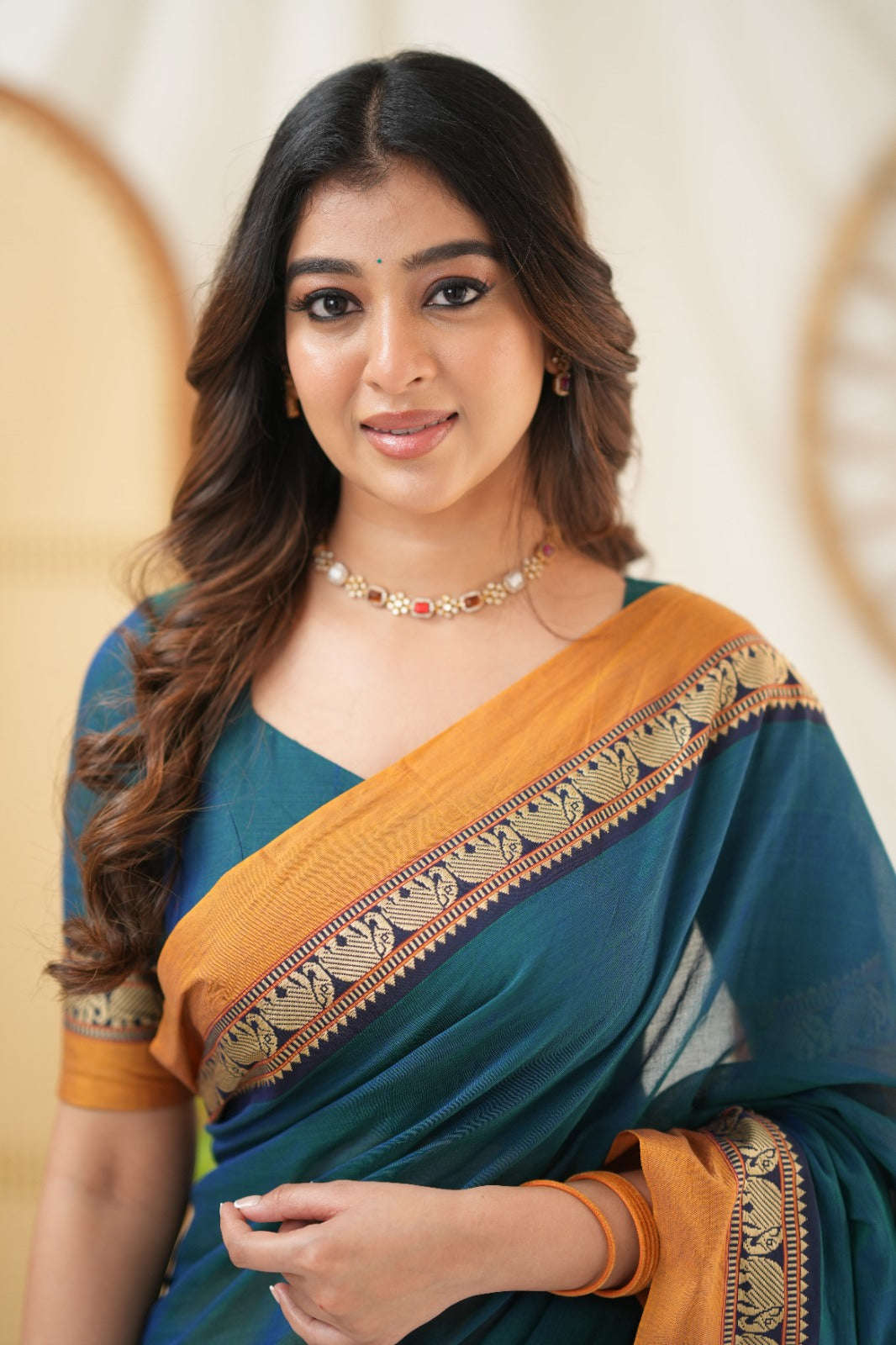Teal Color  Narayanpet Cotton Saree