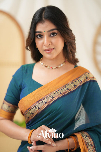 Teal Handloom  Narayanpet Cotton Saree