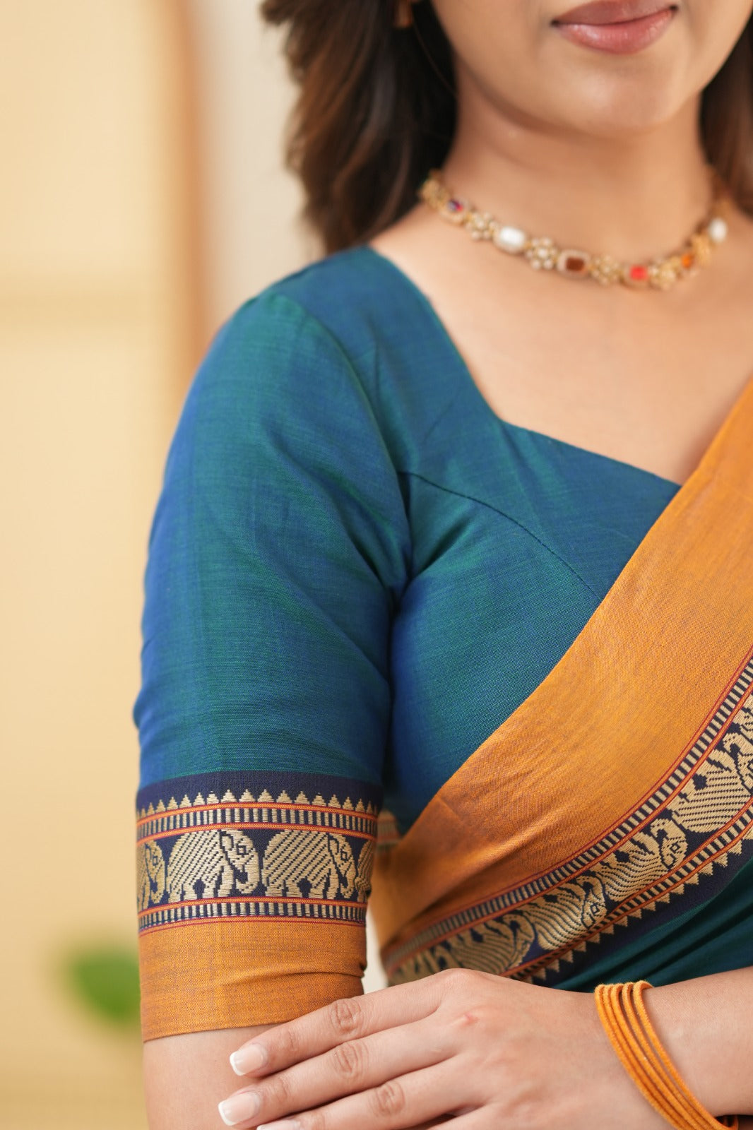 Teal Color  Narayanpet Cotton Saree