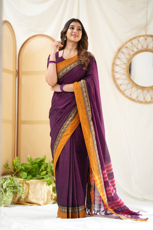Purple  Narayanpet Cotton Saree