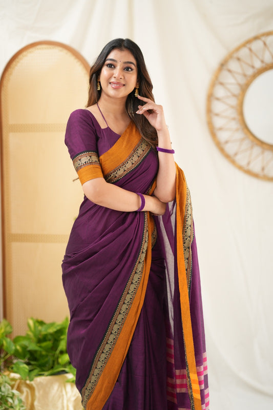 Purple  Narayanpet Cotton Saree