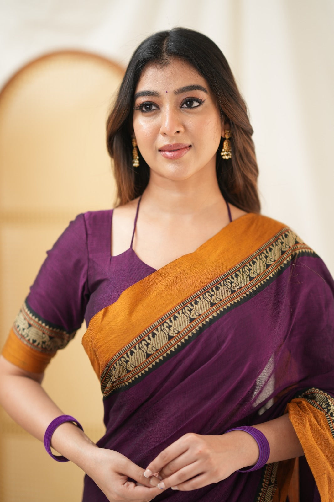 Purple  Narayanpet Cotton Saree