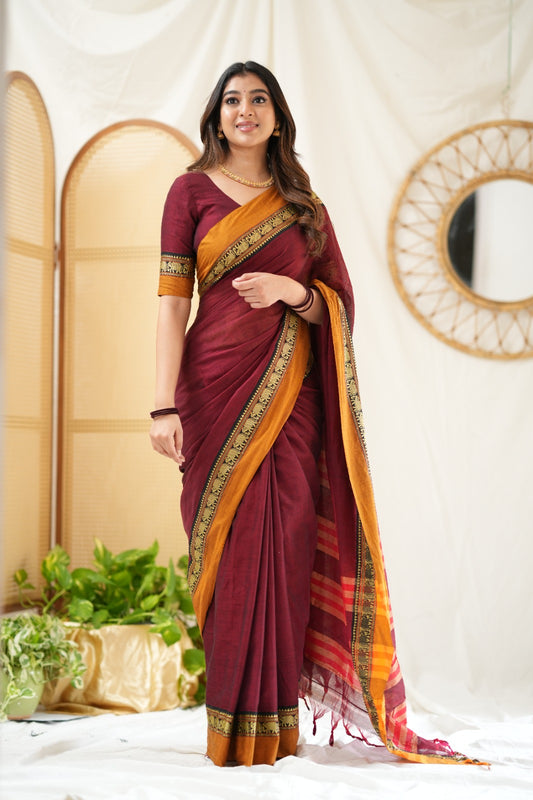 Marron Narayanpet Cotton Saree