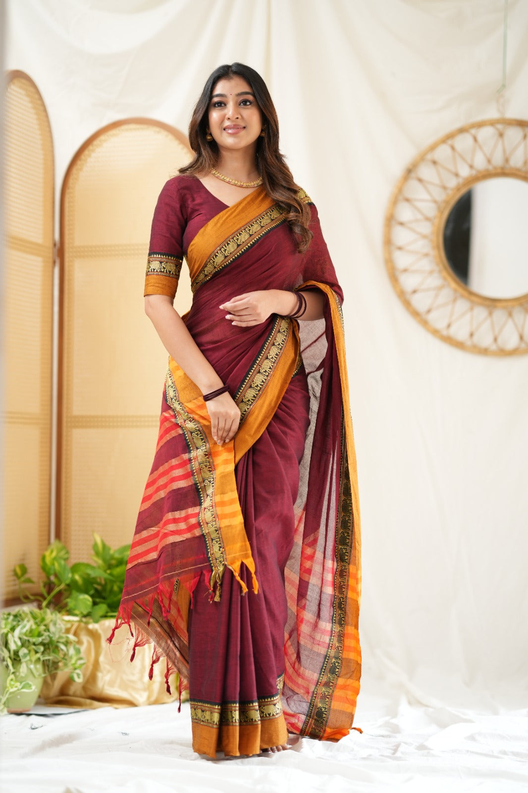 Marron Narayanpet Cotton Saree