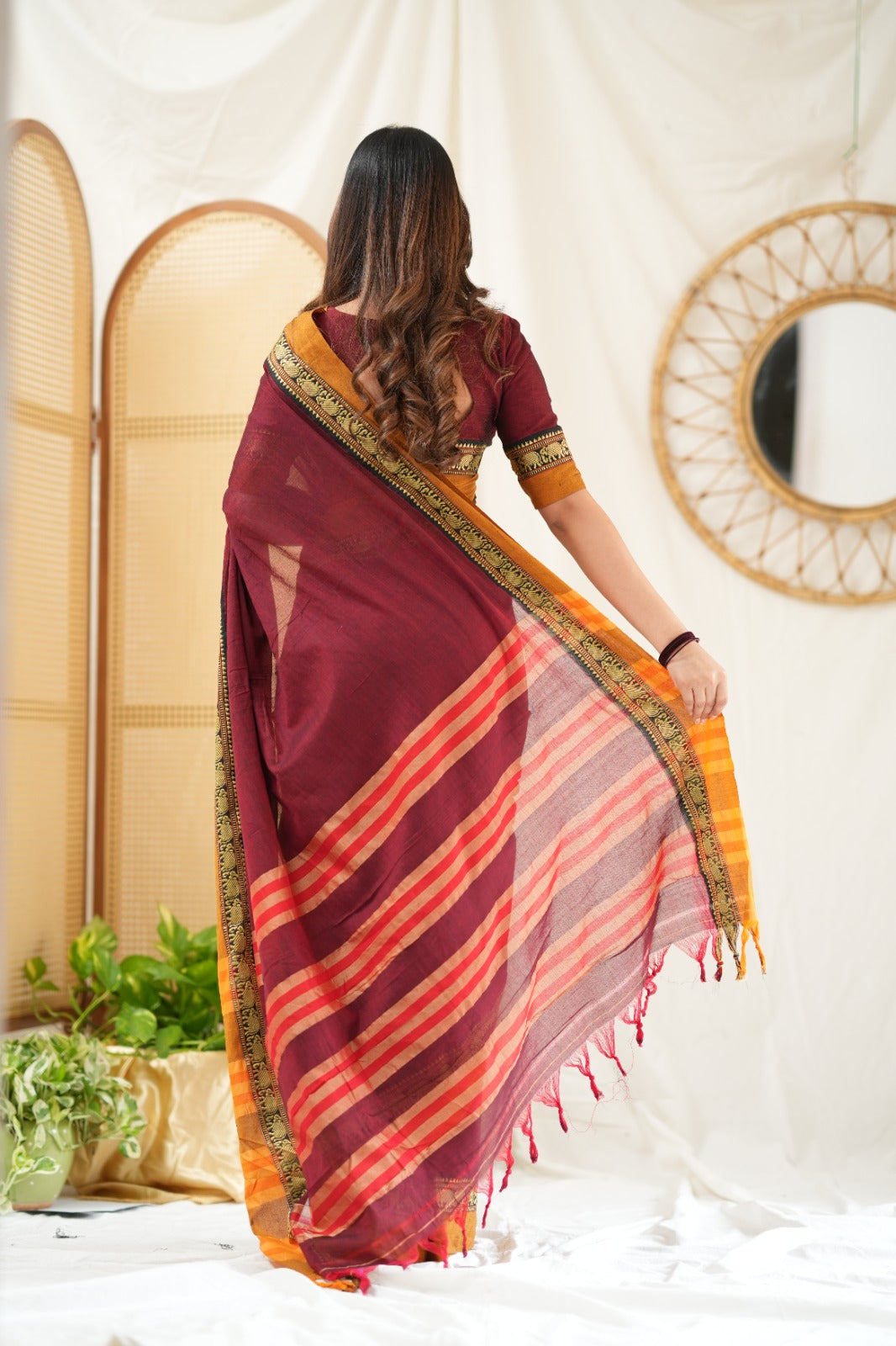 Marron Narayanpet Cotton Saree