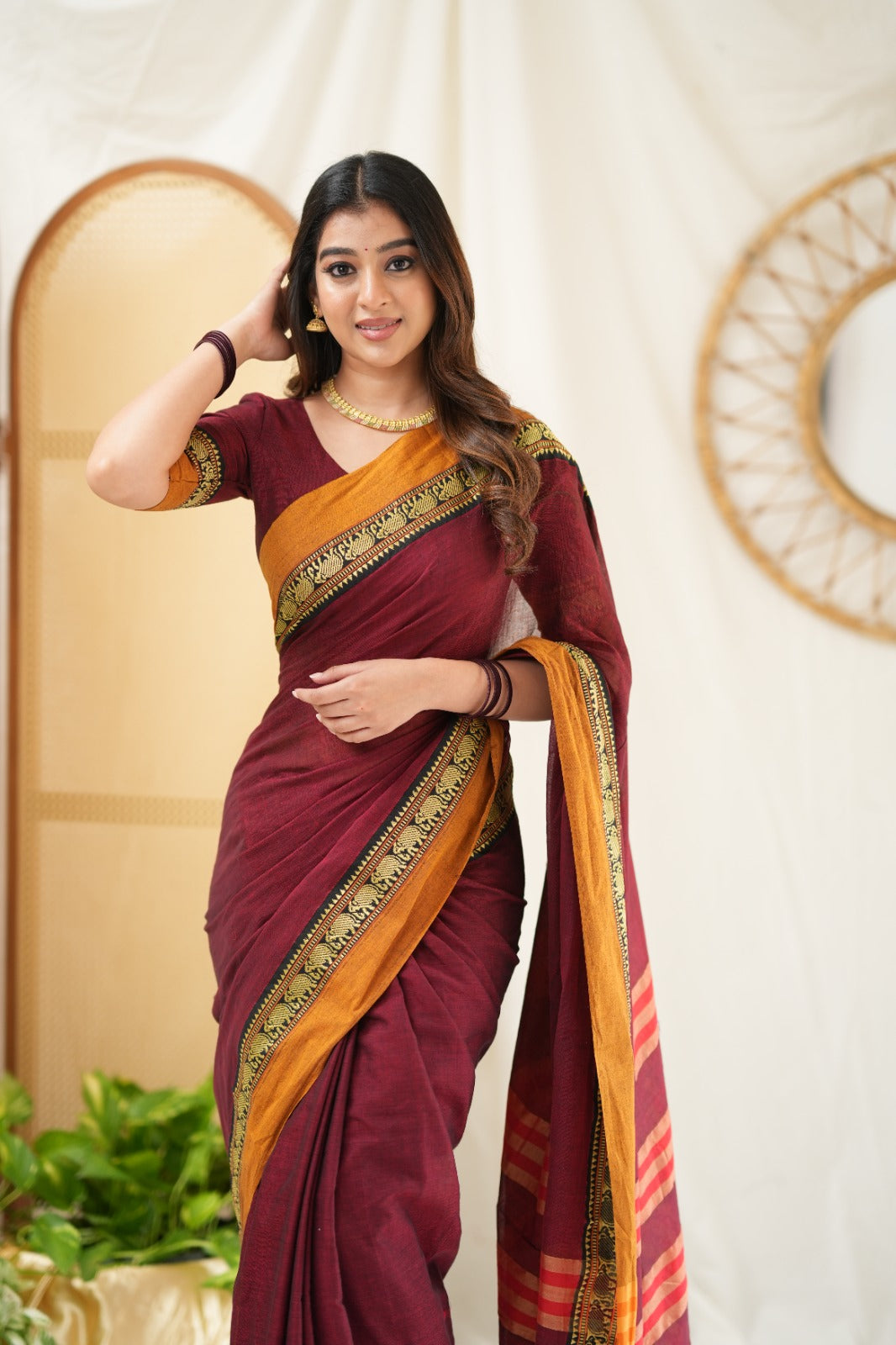Marron Narayanpet Cotton Saree