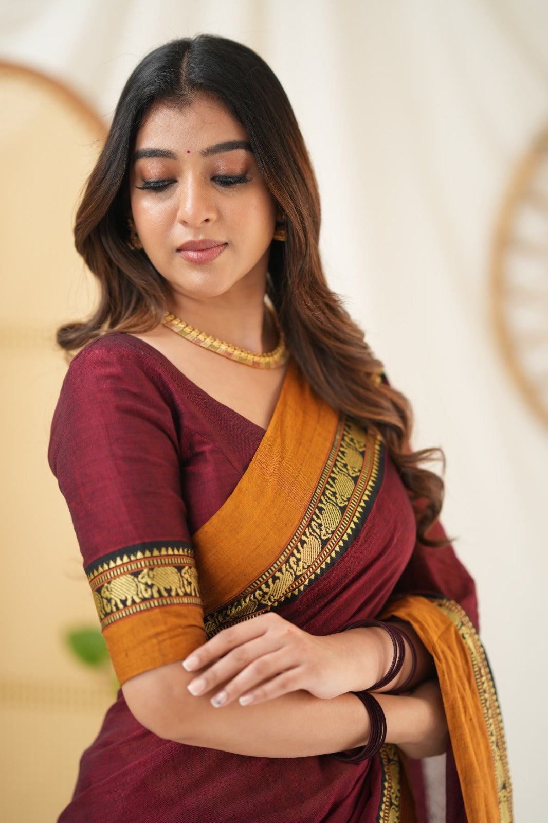 Marron Narayanpet Cotton Saree