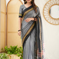 Grey  Narayanpet Cotton Saree