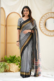 Grey  Narayanpet Cotton Saree