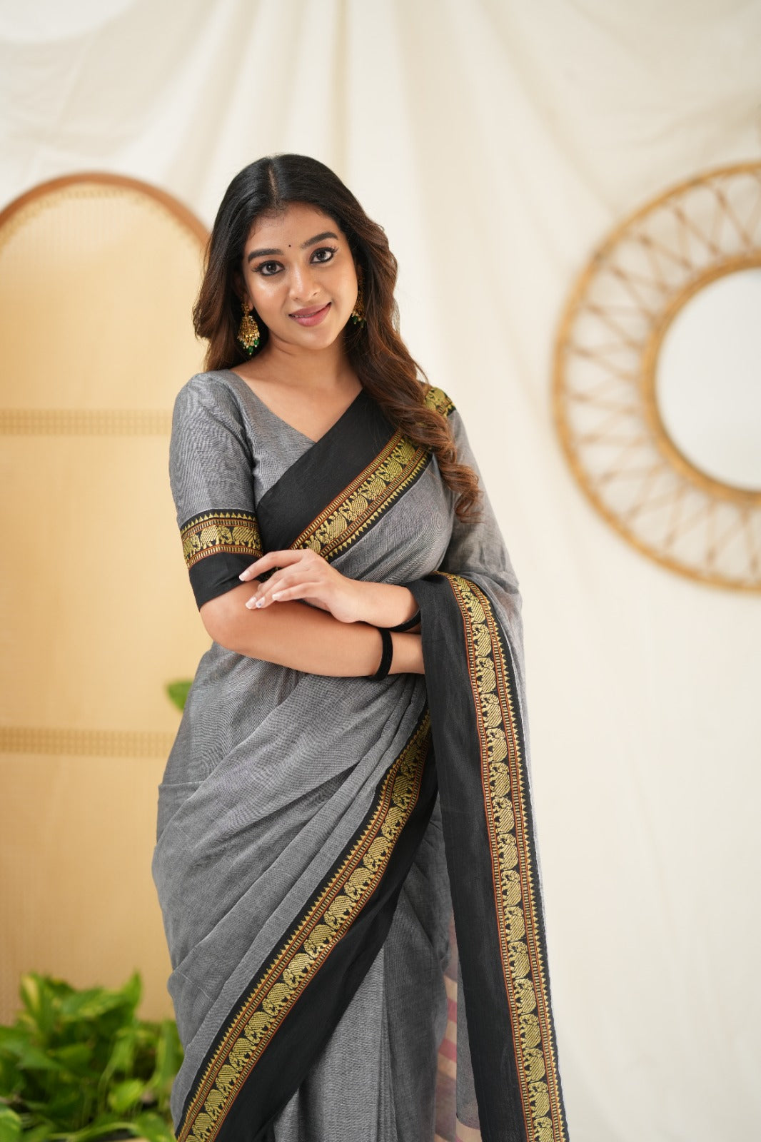 Grey  Narayanpet Cotton Saree