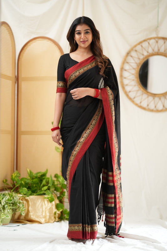 Black Color Narayanpet Cotton Saree
