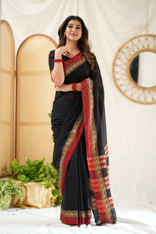 Black Color Narayanpet Cotton Saree