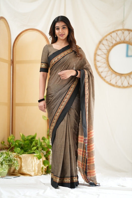 Charcoal Grey  Narayanpet Cotton Saree