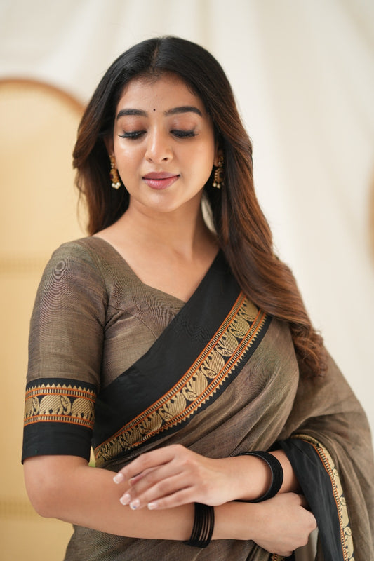 Charcoal Grey  Narayanpet Cotton Saree