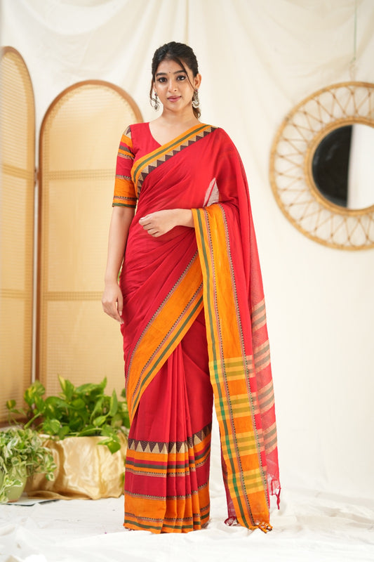 Red Color Narayanpet Cotton Saree