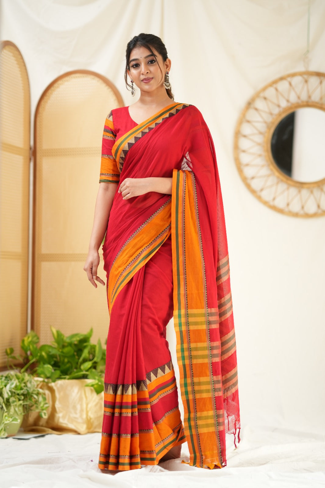 Red Color Narayanpet Cotton Saree